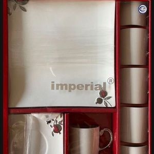 Espresso set with matching dessert plate for 6, NIB